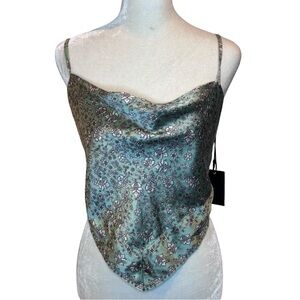 Japna Floral Satin Scarf  Top Size L NWT